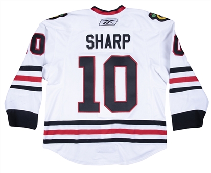 2008-09 Patrick Sharp Game Used Chicago Blackhawks White Jersey (Blackhawks LOA)